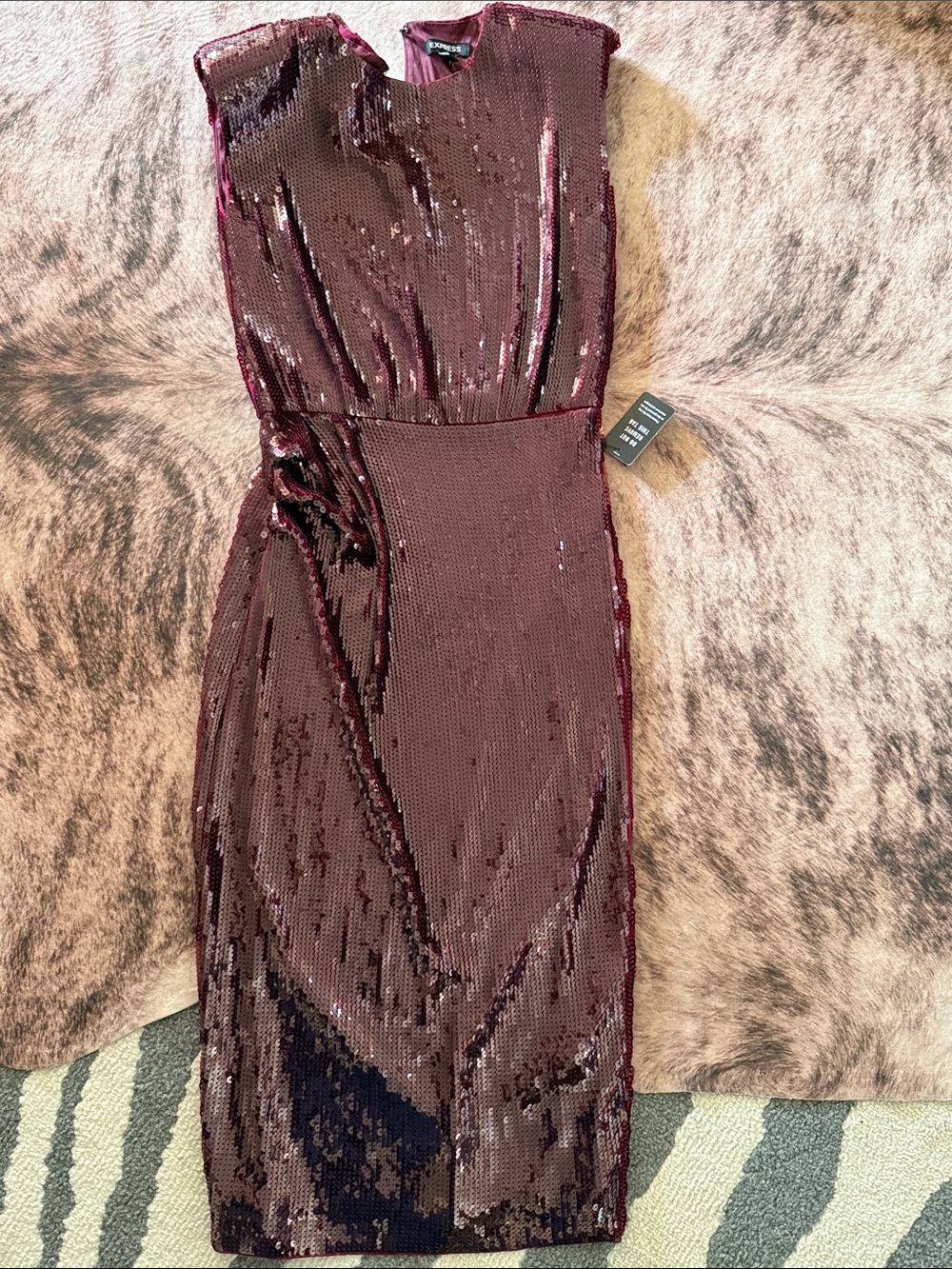 Express Sequin Midi Sheath Dress in Wine